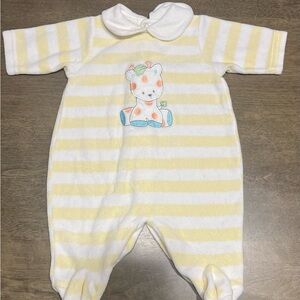 Vintage Striped Yellow and White Kids One Piece with giraffe.